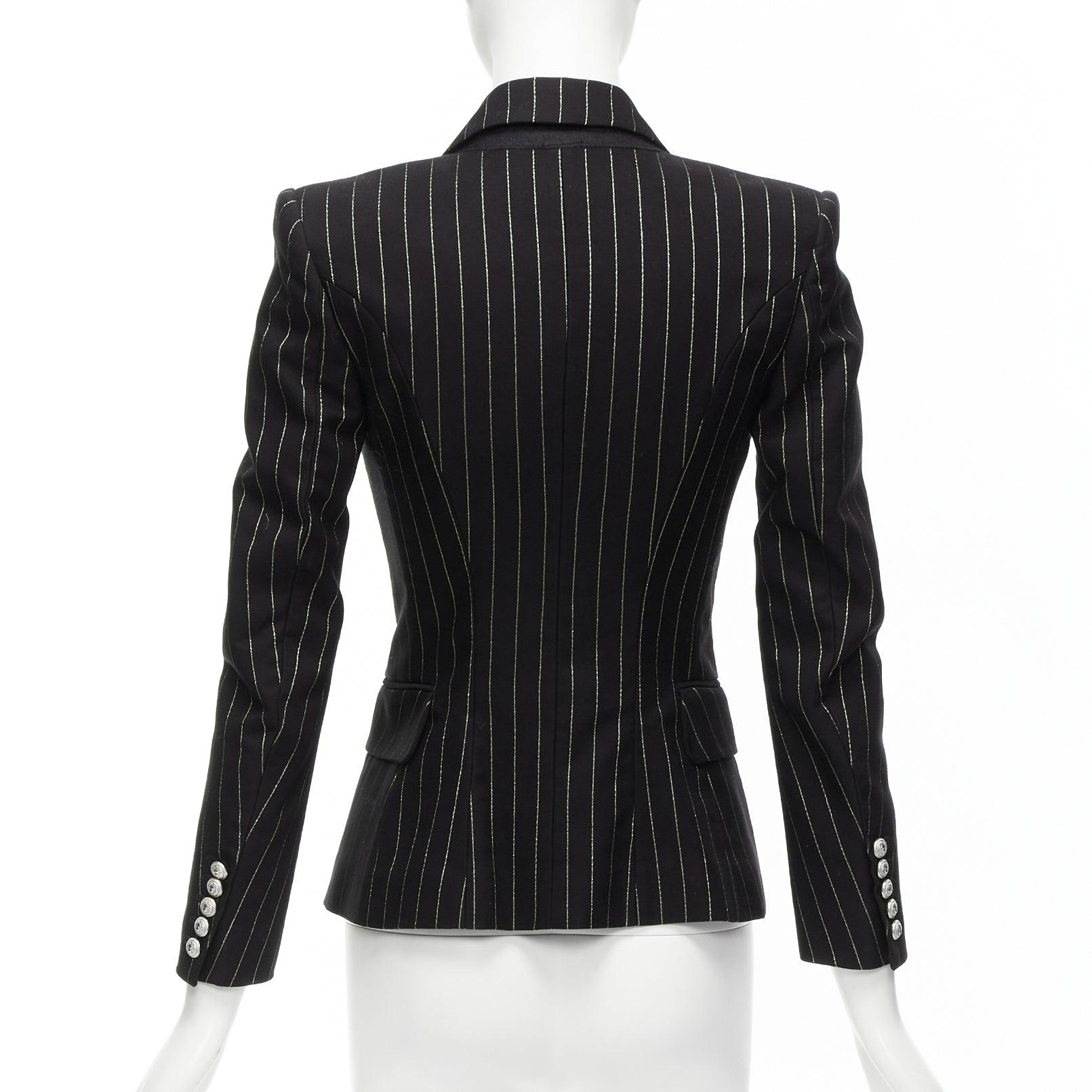 BALMAIN metallic gold striped black cotton blend double breasted blazer FR34 XS For Sale 1