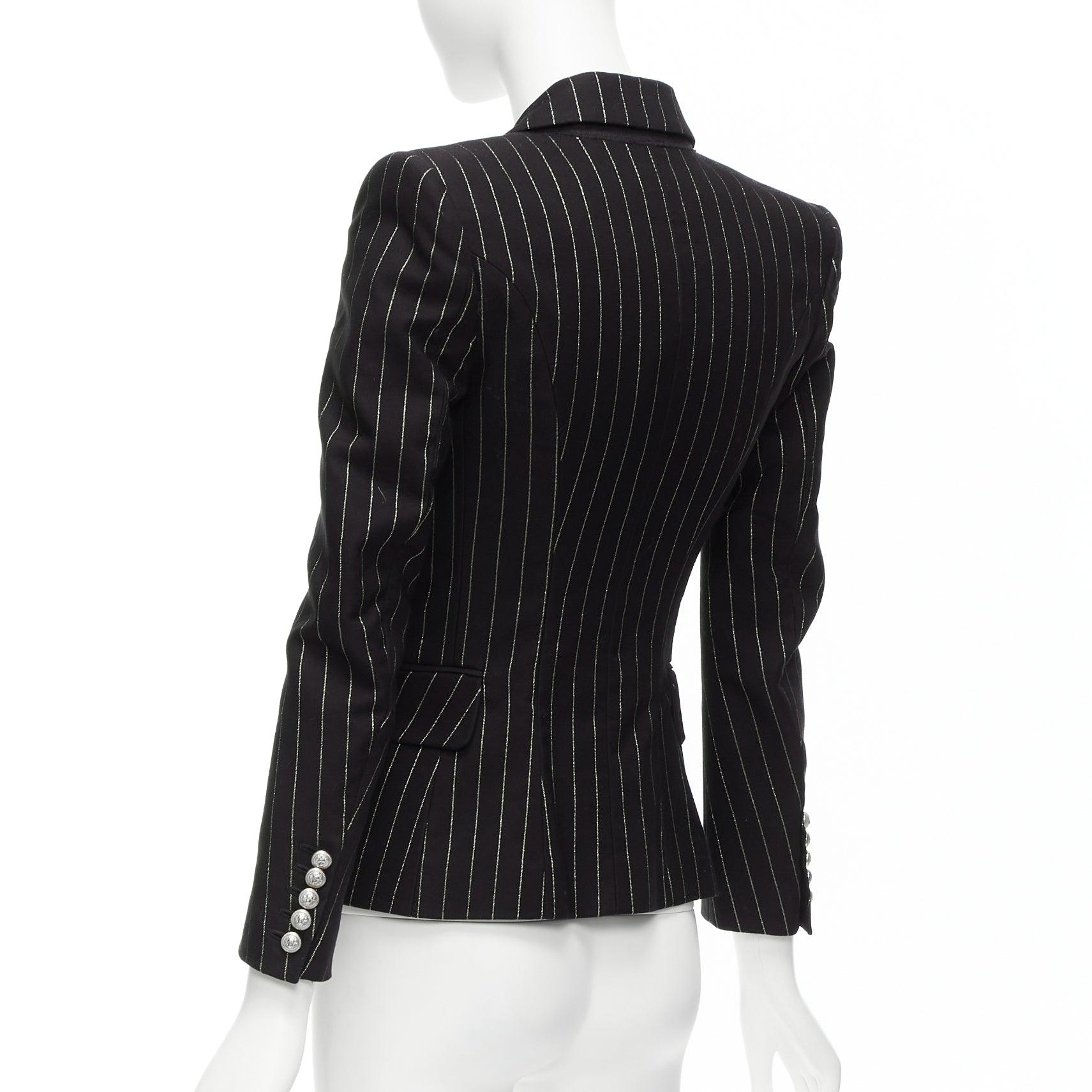 BALMAIN metallic gold striped black cotton blend double breasted blazer FR34 XS For Sale 3