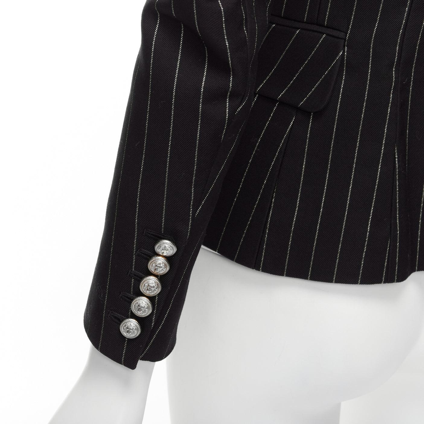BALMAIN metallic gold striped black cotton blend double breasted blazer FR34 XS For Sale 3