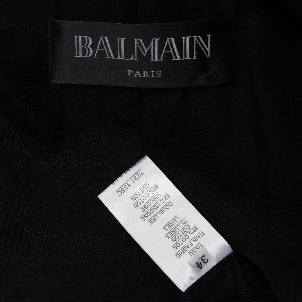 BALMAIN metallic gold striped black cotton blend double breasted blazer FR34 XS For Sale 5