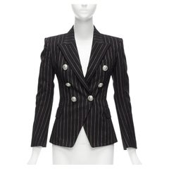 BALMAIN Metallic Gold gestreifter schwarzer doppelreihiger Blazer aus Baumwollmischung FR34 XS