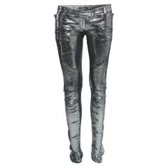 Balmain Metallic Printed Leather Skinny Pants M