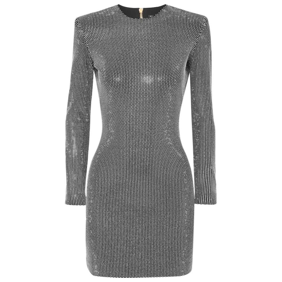 BALMAIN Metallic Rhinestone Bodycon Cocktail Dress  FR36