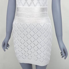 Balmain, mini abito in maglia argentata color argento metallizzato e crema FR34 XS