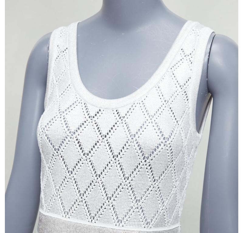 BALMAIN metallic silver coated cream argyle knit mini dress FR34 XS For Sale 2