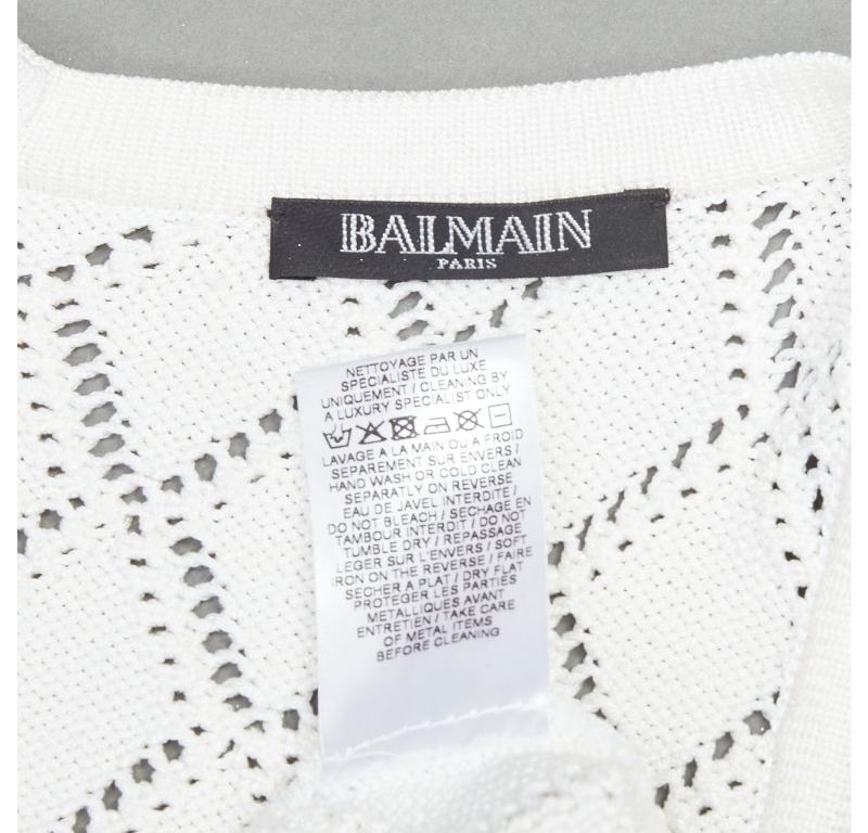 BALMAIN metallic silver coated cream argyle knit mini dress FR34 XS For Sale 3