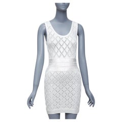 BALMAIN metallic silver coated cream argyle knit mini dress FR34 XS