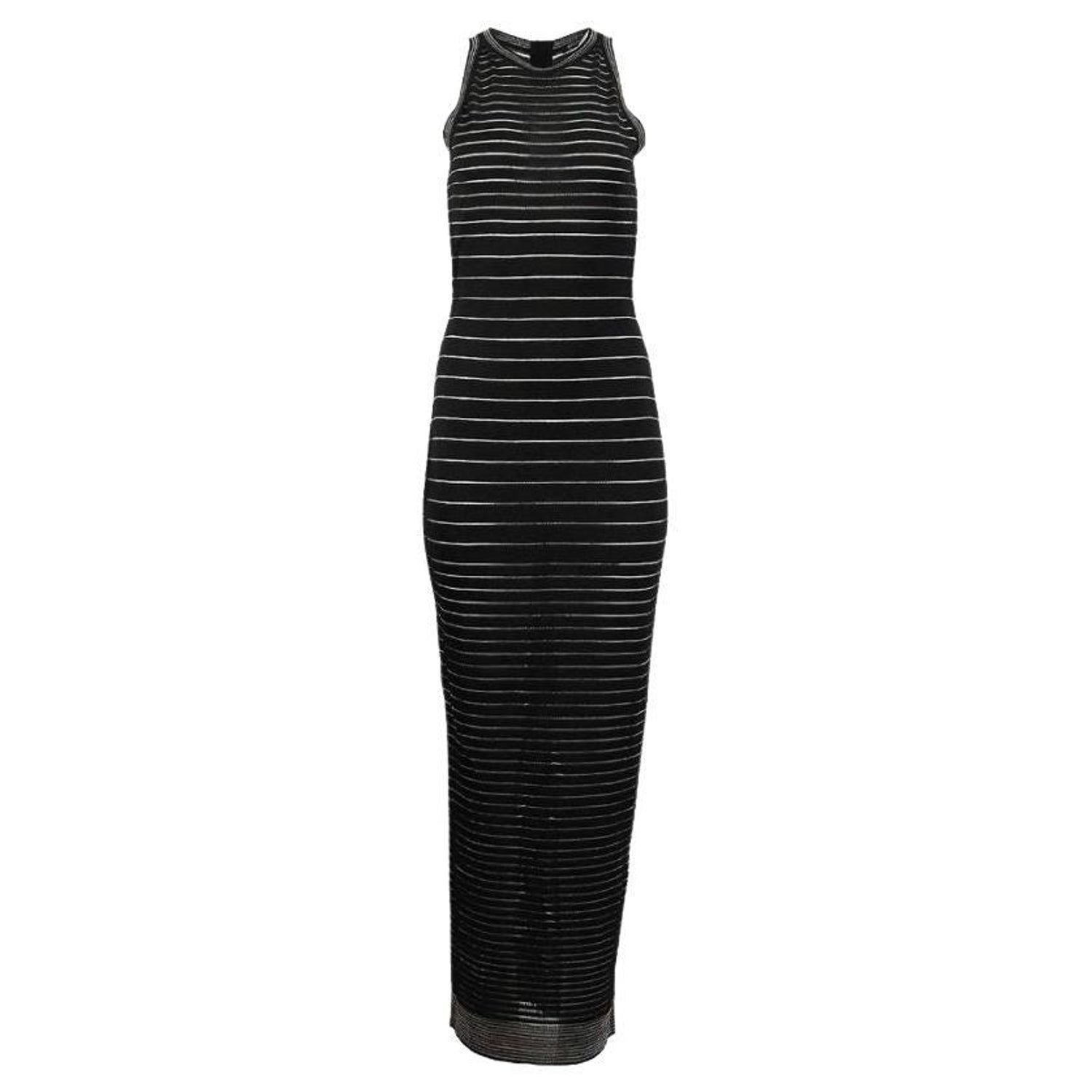 Balmain Metallic Striped Stretch Knit Maxi Dress FR 40 UK 12 For Sale at  1stDibs