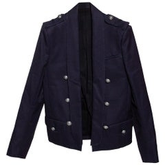 Balmain Midnight Blue Cotton Canvas Raw Edged Detail Blazer M