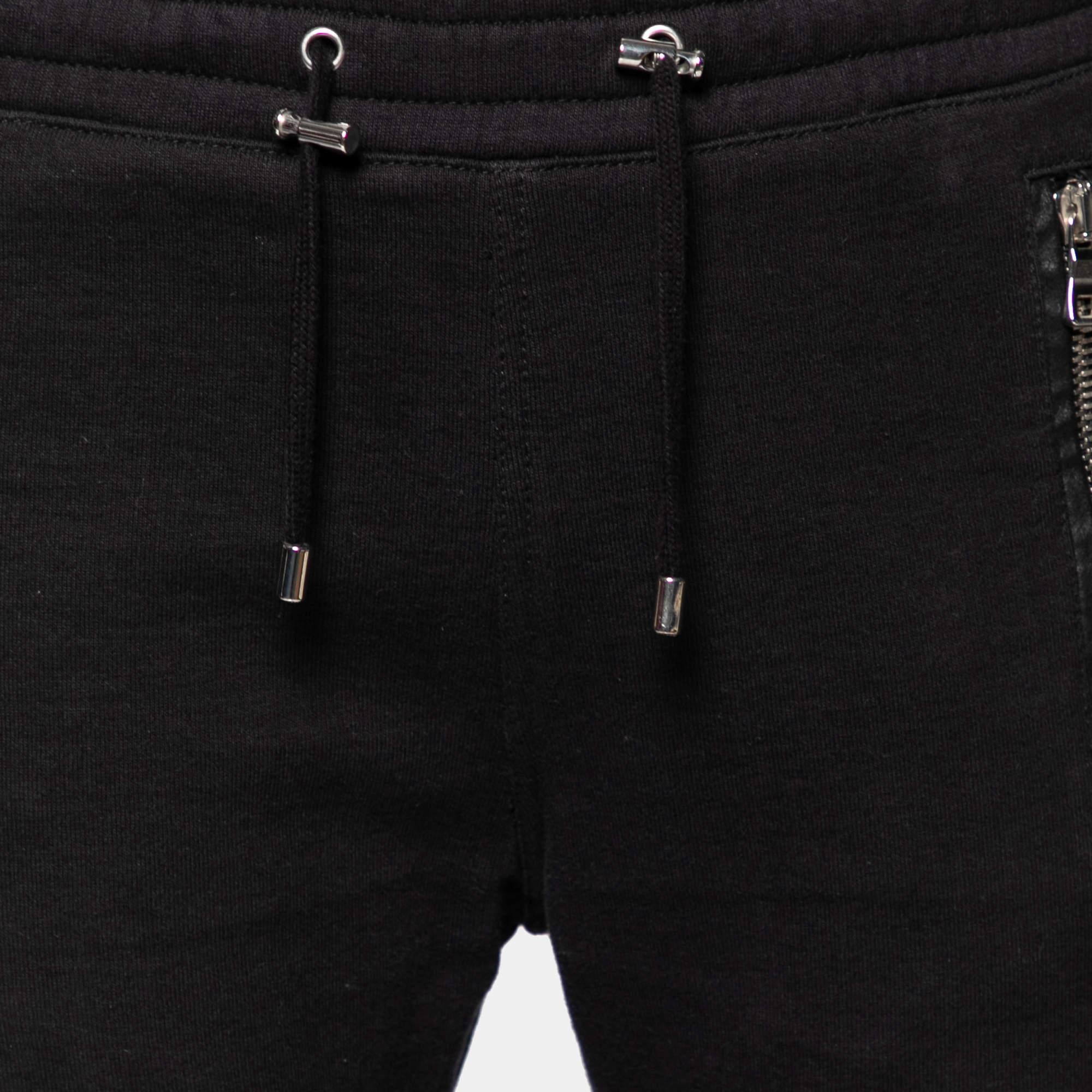 Black Balmain Midnight Blue Cotton & Leather Patch Detail Joggers L