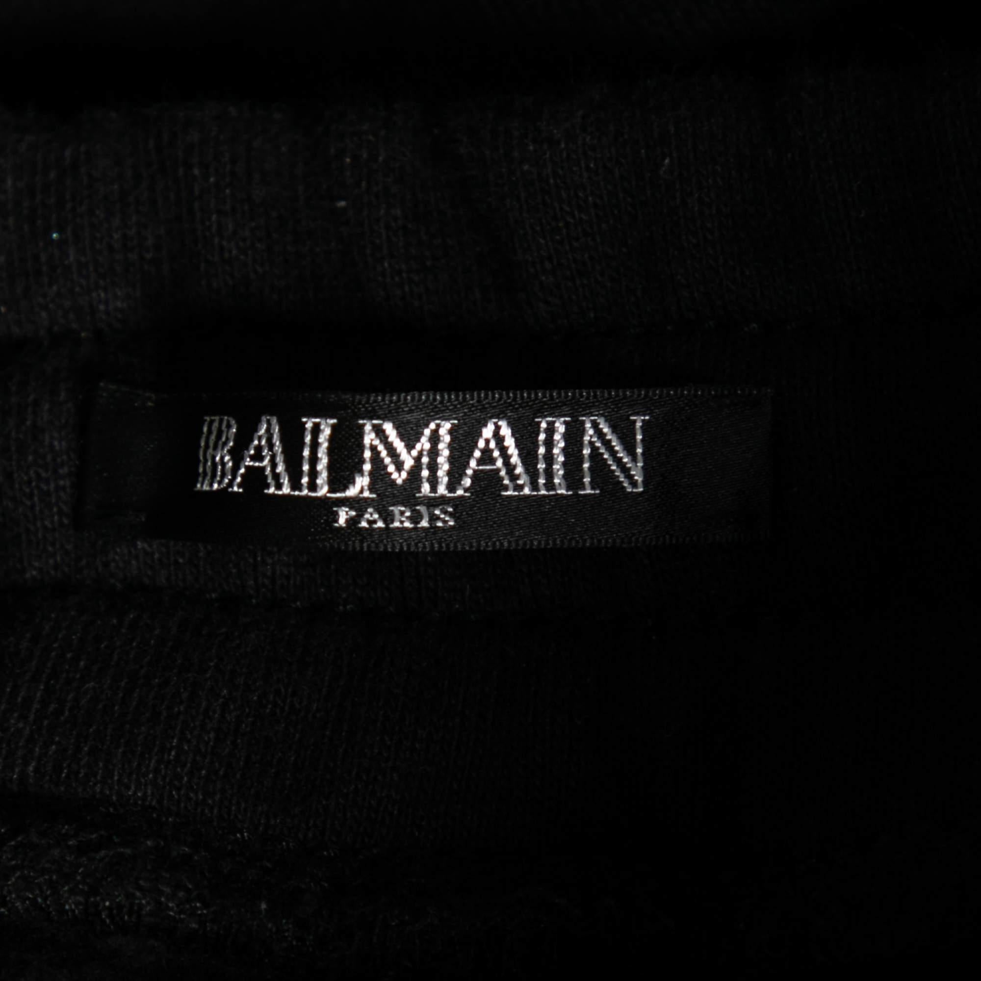Balmain Midnight Blue Cotton & Leather Patch Detail Joggers L In Good Condition For Sale In Dubai, Al Qouz 2