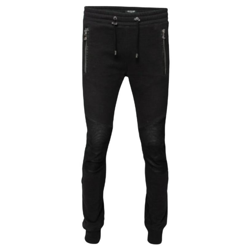 Balmain Joggers de algodón y piel azul medianoche con detalle de parche L