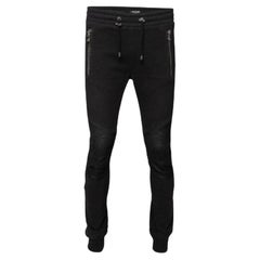 Balmain Joggers de algodón y piel azul medianoche con detalle de parche L