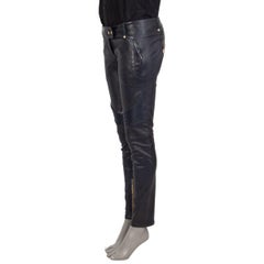 BALMAIN midnight blue LEATHER BIKER Pants 38 S