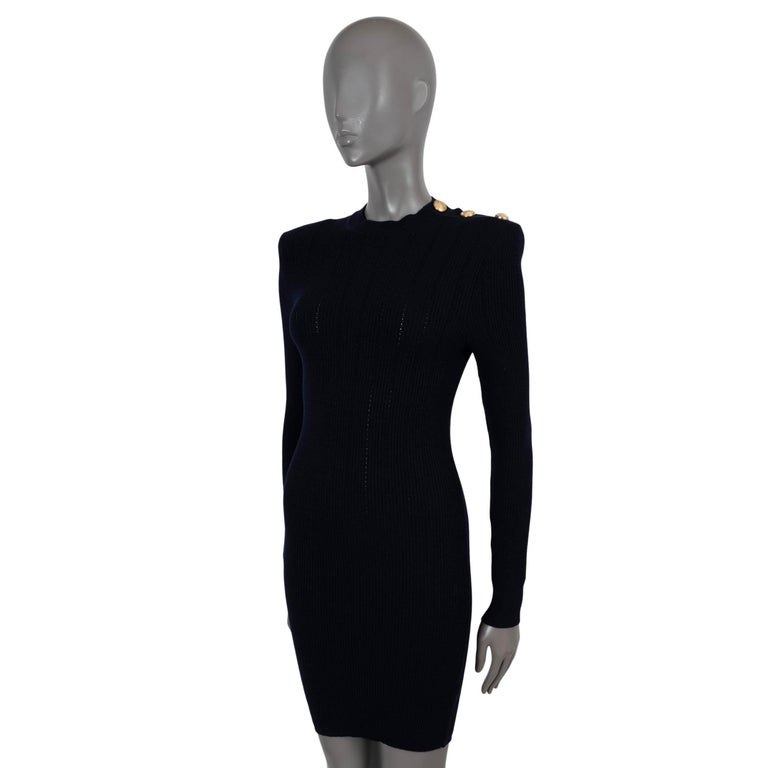 BALMAIN midnight blue wool 2018 BUTTONED NECK RIB-KNIT Dress 38 S For Sale at 1stDibs BALMAIN midnight blue wool 2018 BUTTONED NECK RIB-KNIT Dress 38 S For Sale at 1stDibs