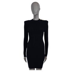 BALMAIN azul noche lana 2018 CUELLO CON BOTONES Vestido RIB-KNIT 38 S