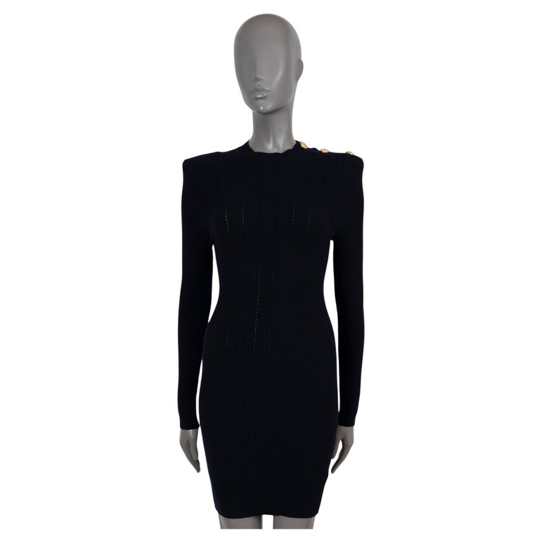 balmain black knit dress Balmain // Black & Gold Midi Knit Dress – VSP Consignment
