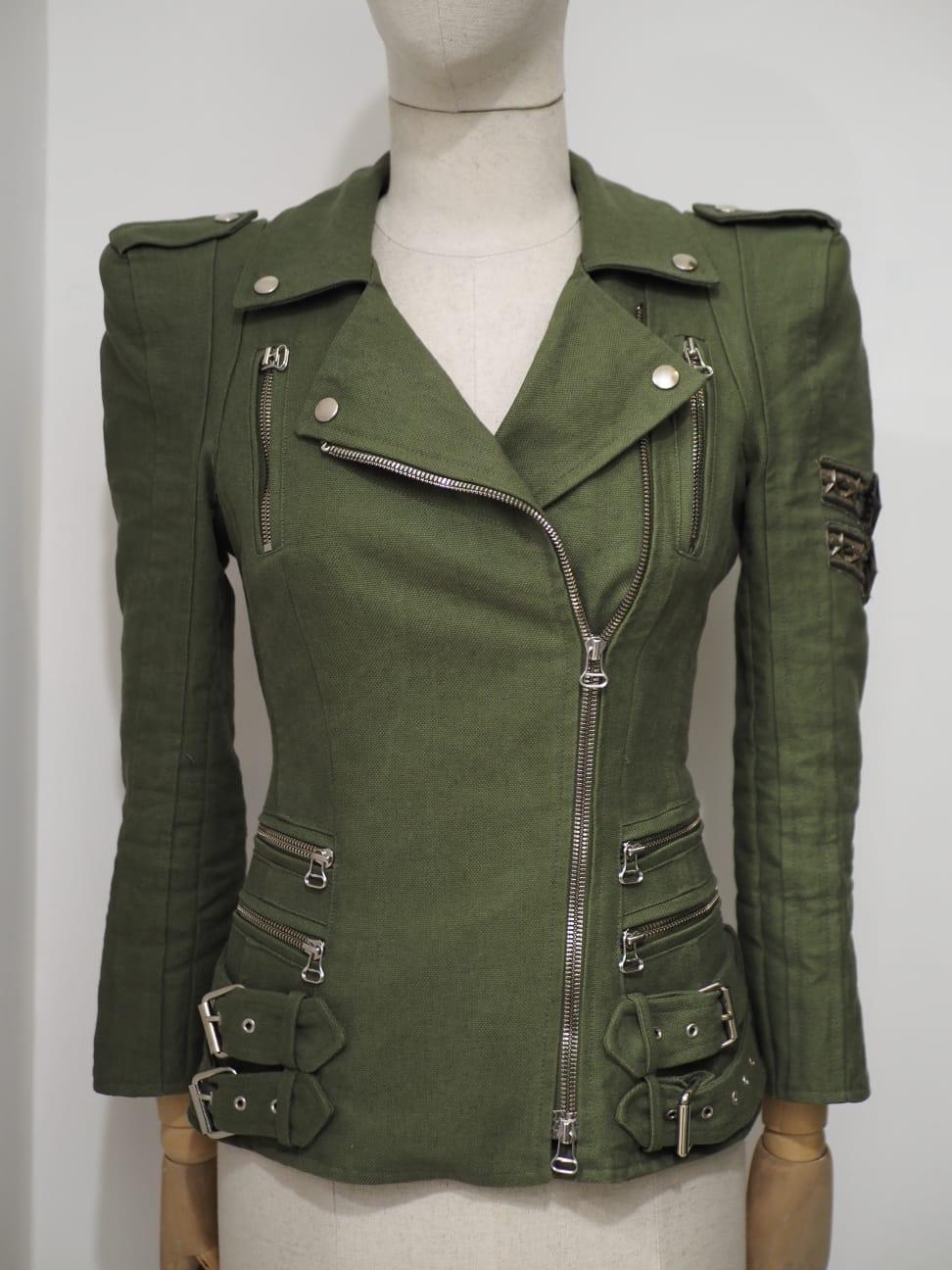 Balmain military green cotton jacket For Sale 4