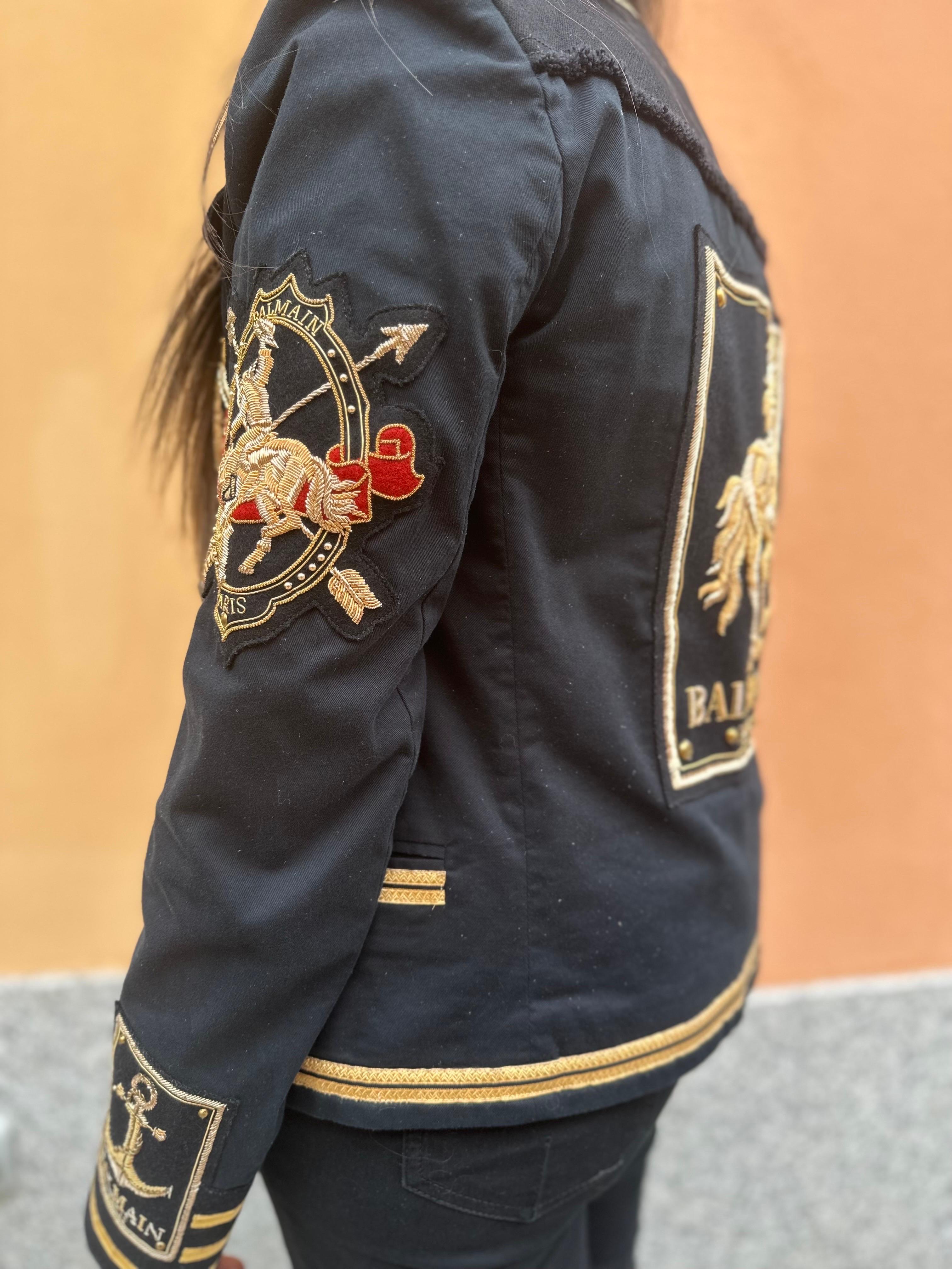 Women's Balmain Military Jacket Black Canvas Limited Edition 