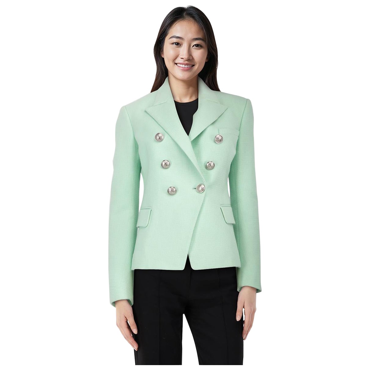 Balmain Mint Green Double Breasted Blazer Size M