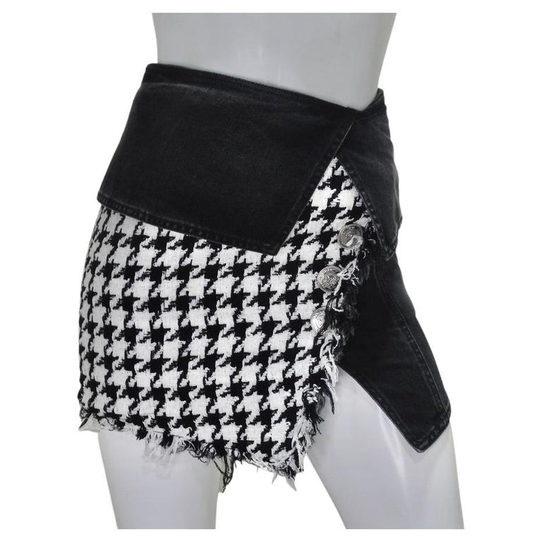 Balmain Mixed Denim Tweed Mini Skirt For Sale at 1stDibs