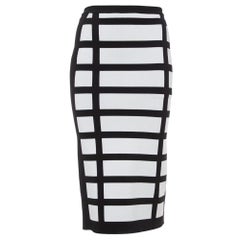 Balmain Monochrome Block Patterned Knit High Waist Midi Skirt M