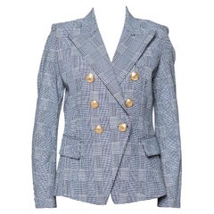 Balmain Monochrome Checked Prince Of Wales Double Breasted Blazer M
