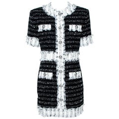 Balmain Monochrome Cotton Blend Tweed Mini Dress L