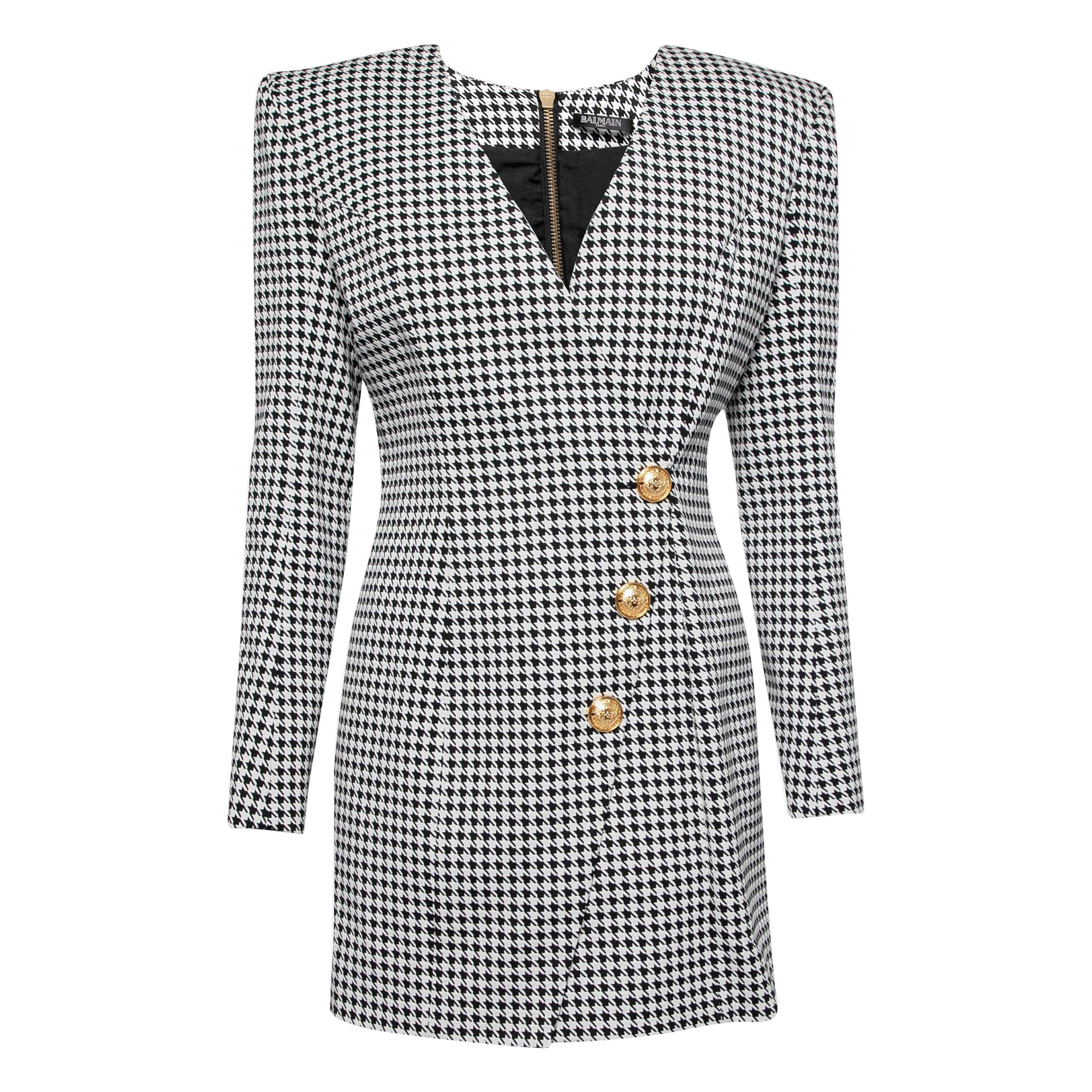 Balmain Monochrome Houndstooth Jacquard Mini Dress M