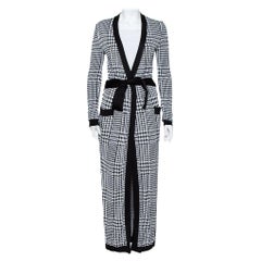 Balmain Monochrome Houndstooth Patterned Knit Belted Long Cardigan S