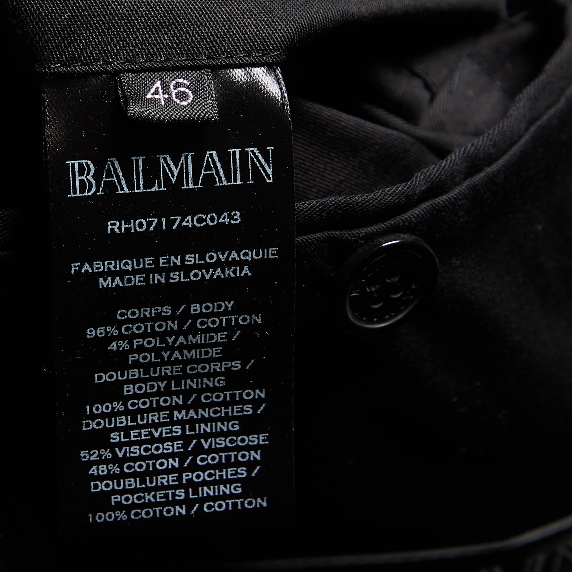 Black Balmain Monochrome Houndstooth Tweed Fringe Detail Blazer S