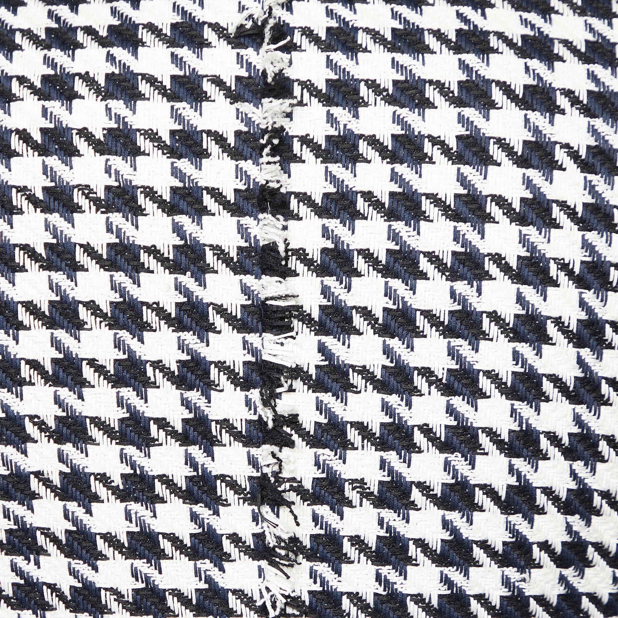 Black Balmain Monochrome Houndstooth Tweed Fringe Detail Blazer S