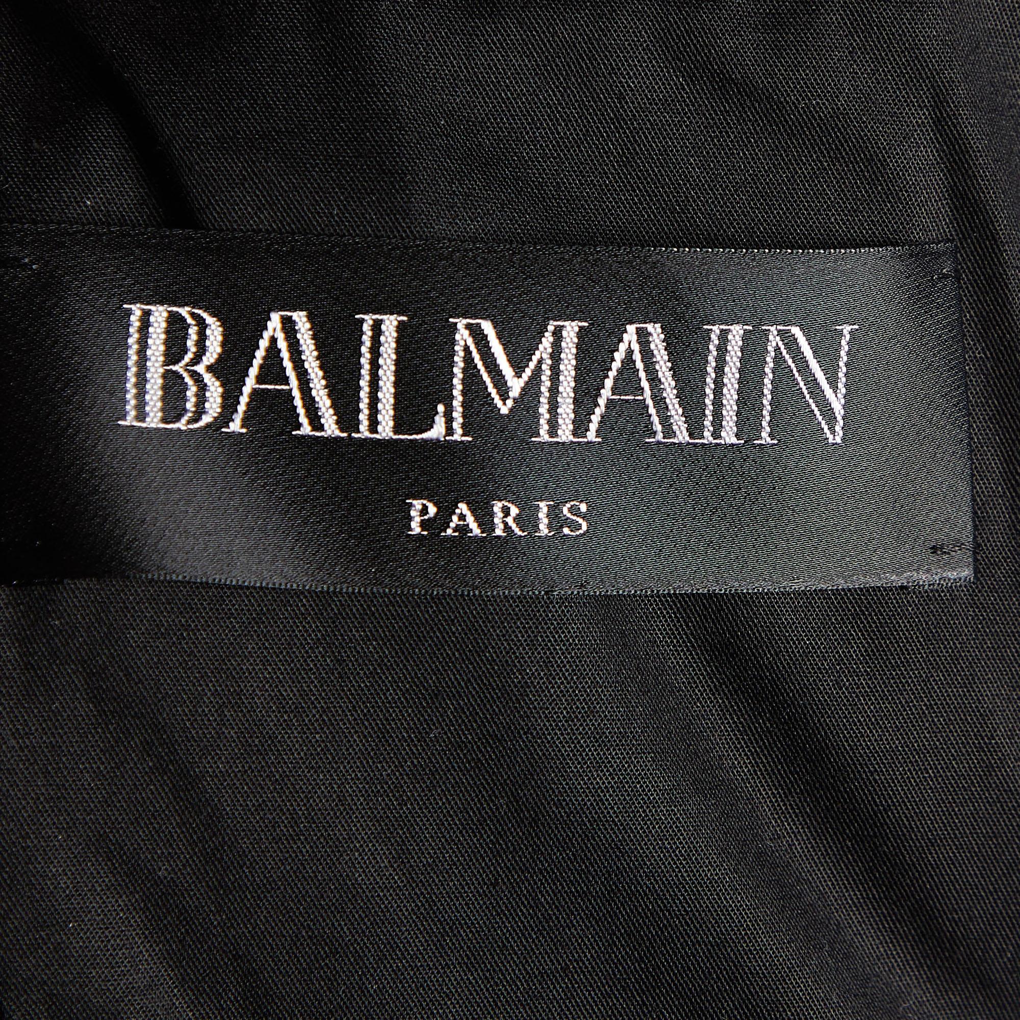 Balmain Monochrome Houndstooth Tweed Fringe Detail Blazer S In Excellent Condition In Dubai, Al Qouz 2
