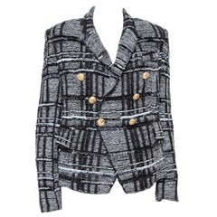 Balmain Monochrome Lurex Unstructured Tweed Double Breasted Blazer M