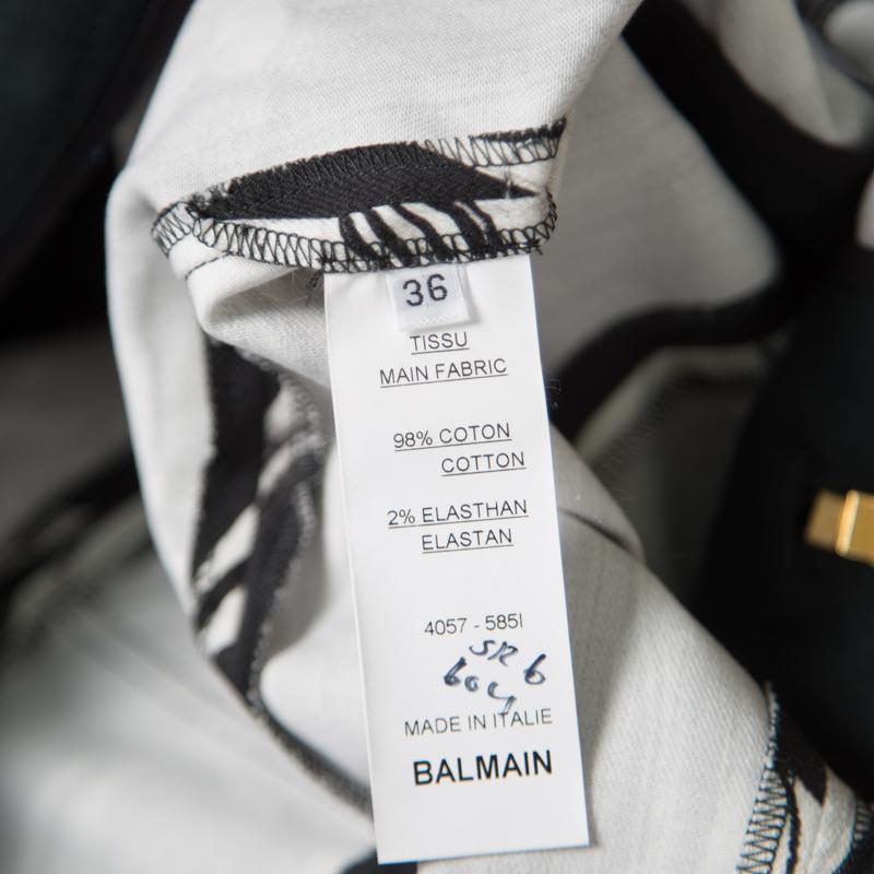 Black Balmain Monochrome Marble Printed Logo Button Detail Mini Skirt S