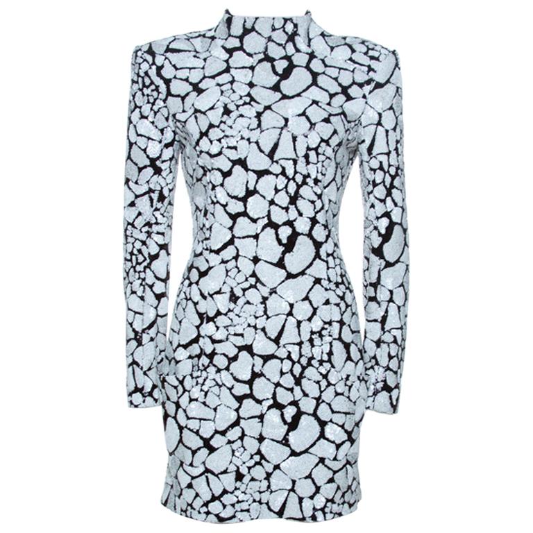 Balmain Monochrome Sequin Embellished Mini Dress M