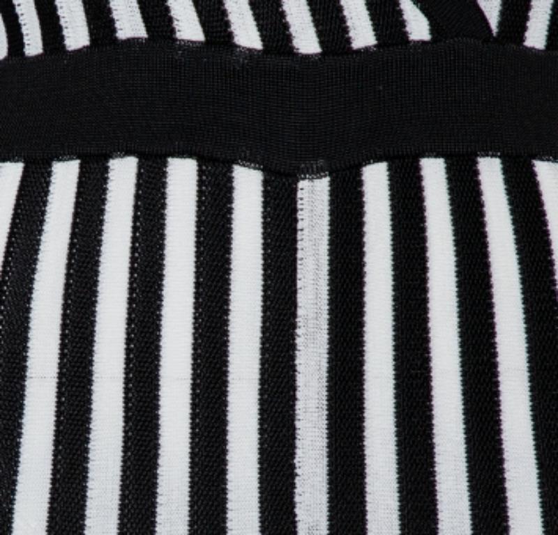 Balmain Monochrome Striped Knit Faux Wrap Jumpsuit M In Good Condition For Sale In Dubai, Al Qouz 2