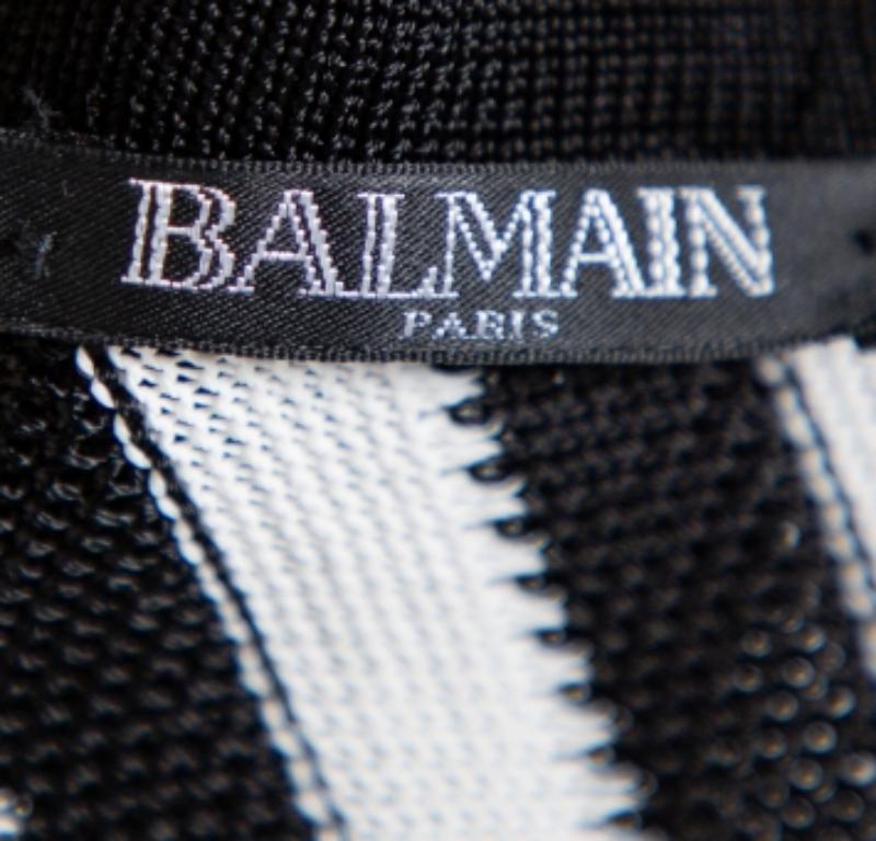 Women's Balmain Monochrome Striped Knit Faux Wrap Jumpsuit M For Sale