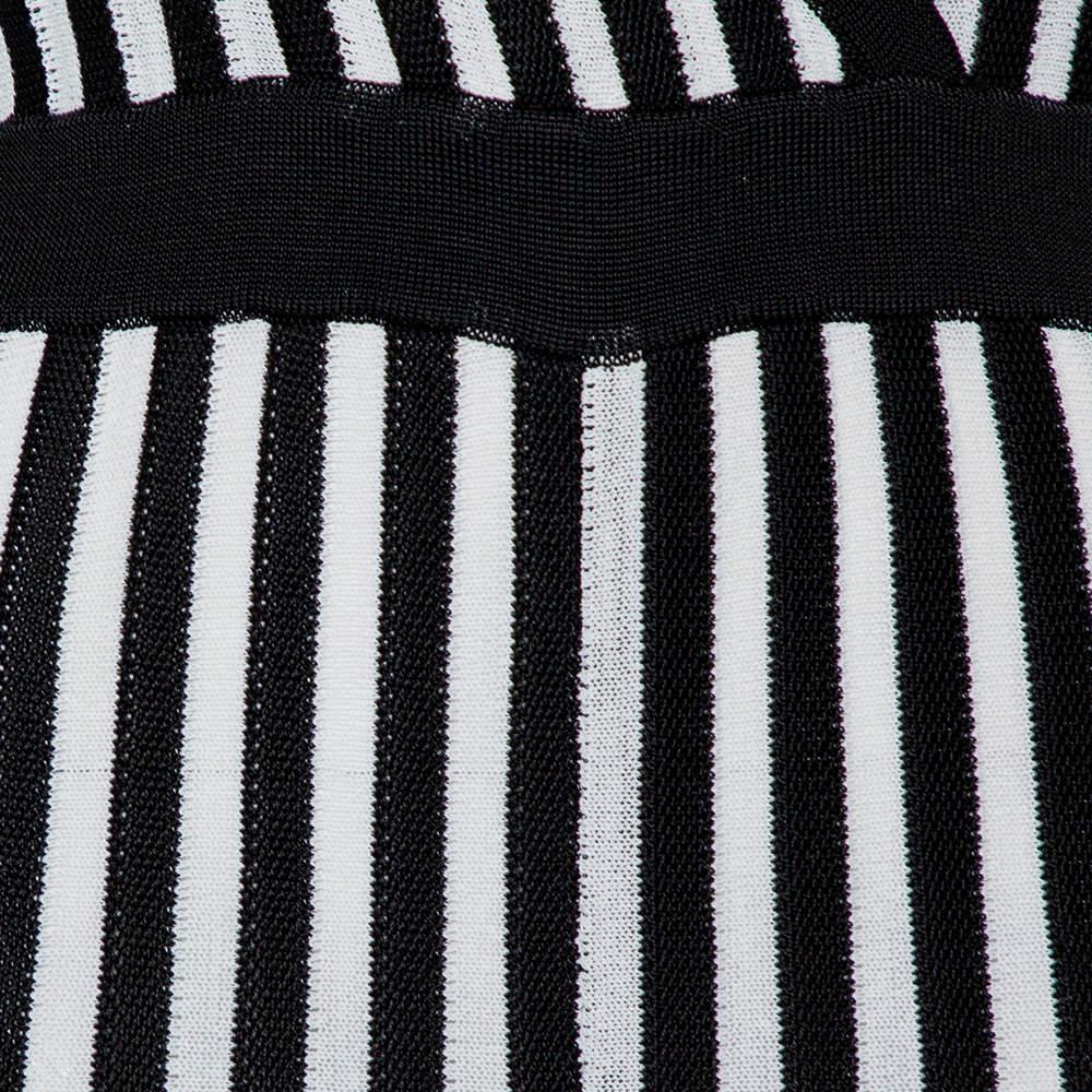 Black Balmain Monochrome Striped Knit Faux Wrap Jumpsuit M For Sale