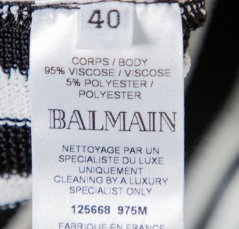 Balmain Monochrome Striped Knit Faux Wrap Jumpsuit M For Sale 1