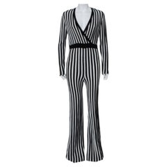 Balmain Monochrome Striped Knit Faux Wrap Jumpsuit M