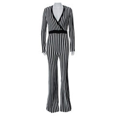 Balmain Monochrome Striped Knit Faux Wrap Jumpsuit M