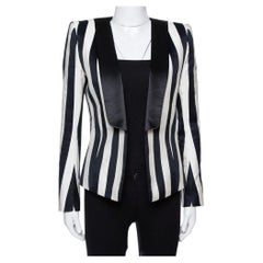 Balmain Monochrome Striped Open Front Blazer M