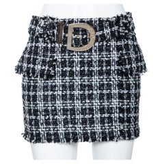 Balmain Monochrome Tweed & Lurex Belted Mini Skirt S