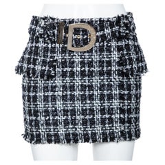 Balmain Monochrome Tweed & Lurex Minirock mit Gürtel S