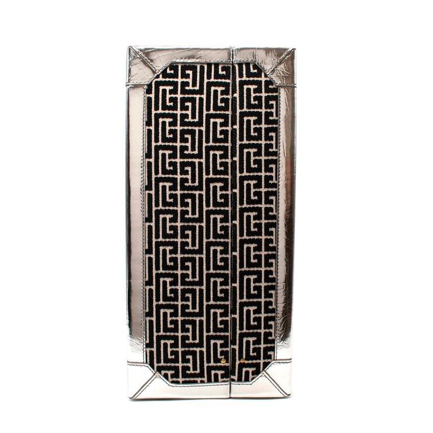 Balmain Monogram Jacquard Metallic Croc-Effect Leather Trimmed Suitcase

- Limited edition 8/20 
- All over Labyrinth monogram jacquard, with slightly flocked feel
- Edged with metallic-silver tone crocodile embossed leather
- Gold-tone hardware,