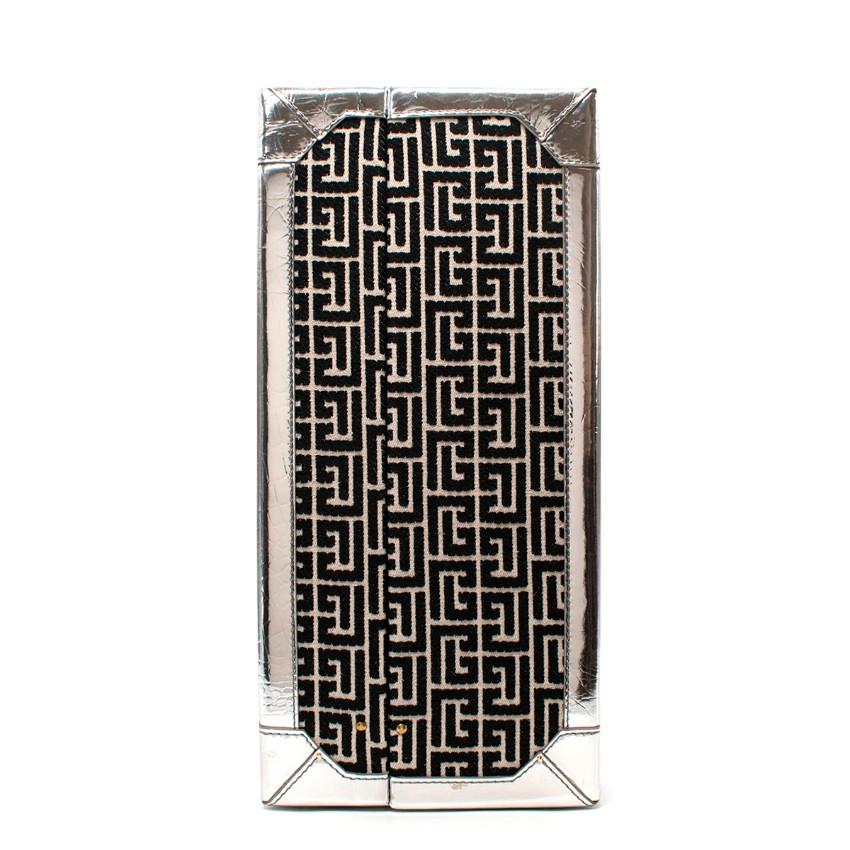 Black Balmain Monogram Jacquard Metallic Croc-Effect Leather Trim Suitcase