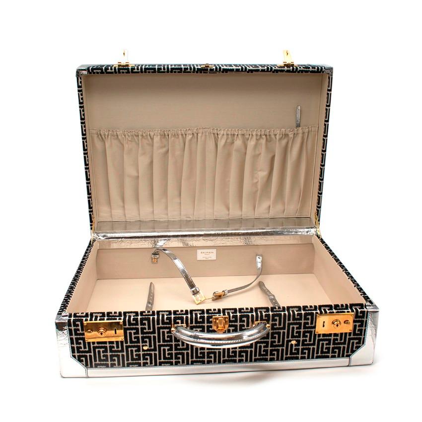 Balmain Monogram Jacquard Metallic Croc-Effect Leather Trim Suitcase 1