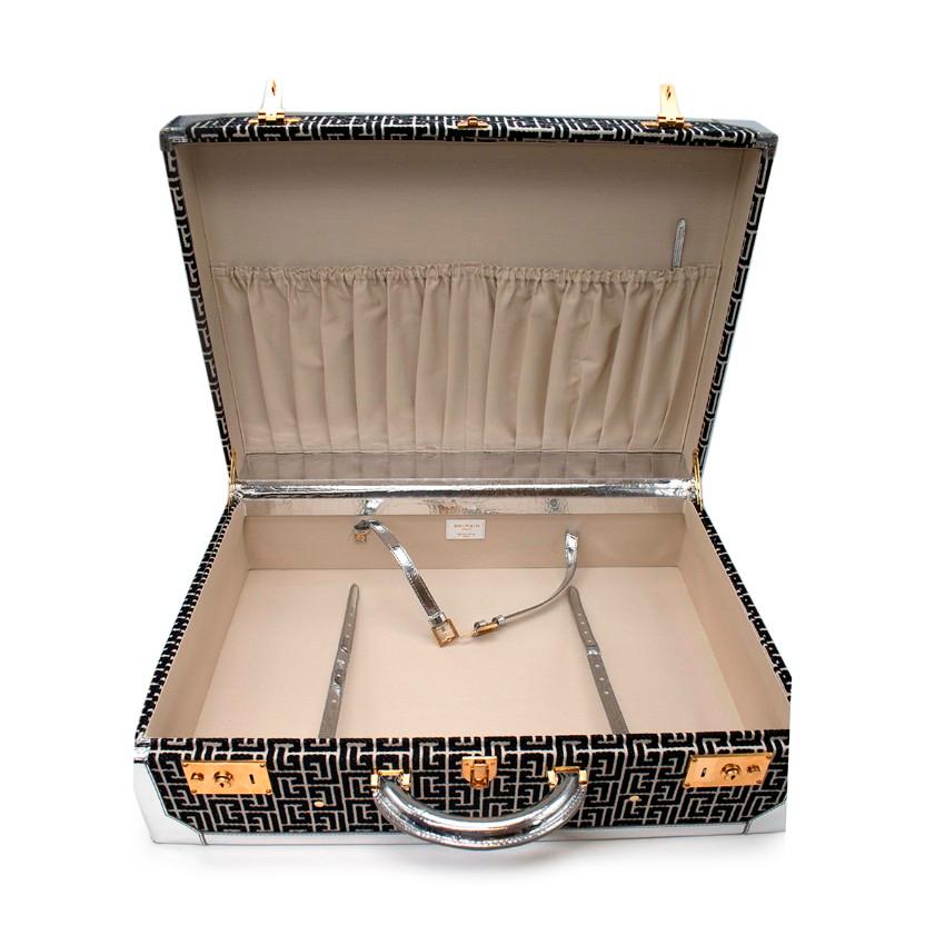 Balmain Monogram Jacquard Metallic Croc-Effect Leather Trim Suitcase 2
