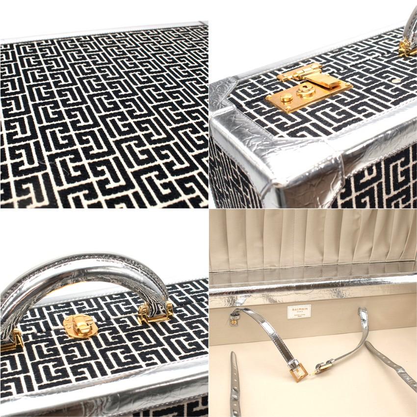 Balmain Monogram Jacquard Metallic Croc-Effect Leather Trim Suitcase 3